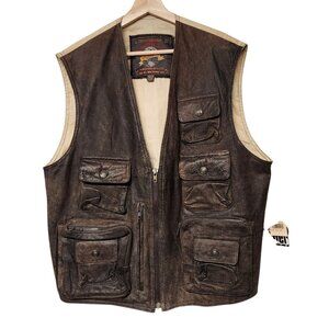 Adventure Bound Wilsons Vest Vintage Medium Brown Leather Cotton w/ Tags READ